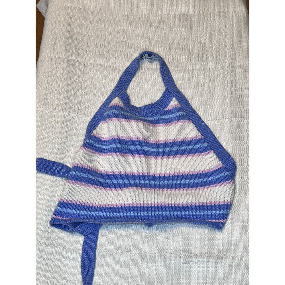 Zara Y2K style knit crop top halter‎ neck pastel stripes backless Size Small